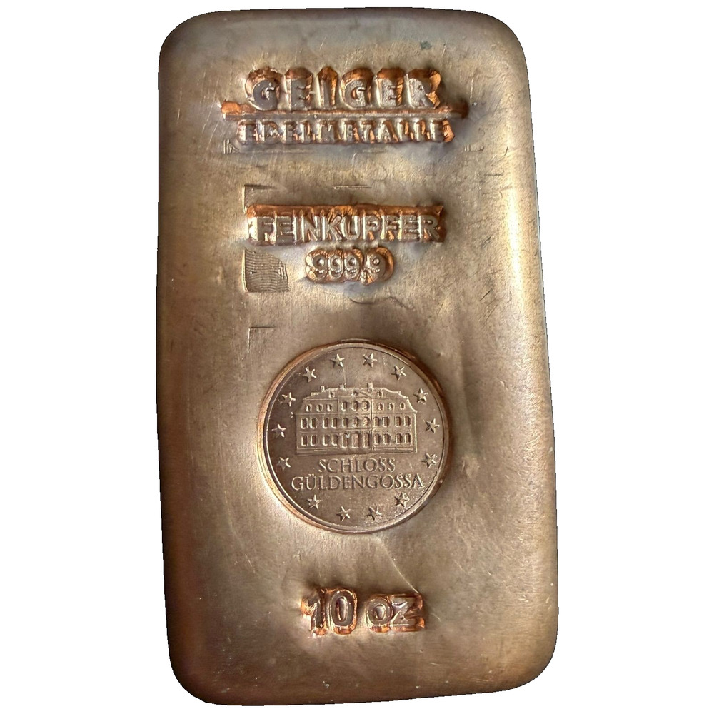 Geiger Edelmetalle Copper Bar 10 oz .9999 Fine Copper Schloss Guldengossa Cast